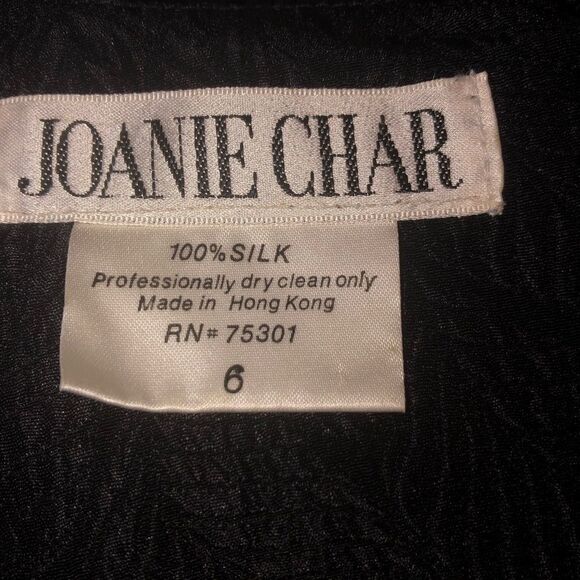 Joanie Char Black Vintage Silk Mid Length Embossed Ruched Long Sleeve Dress 6 - Picture 6 of 6